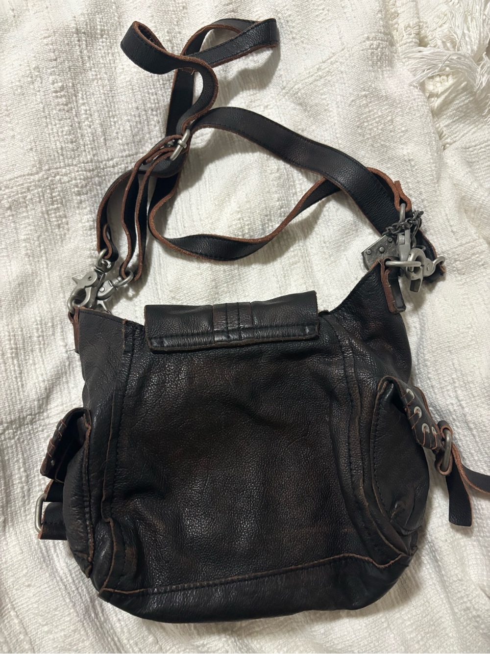Free People Baby Leigh Dark Brown Leather Studded Crossbody Bag - Picture 2 of 3